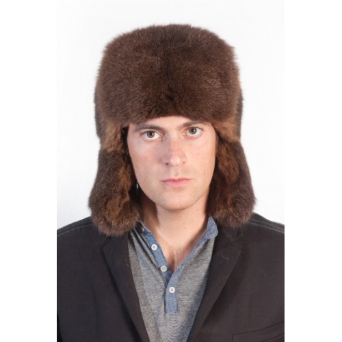 Possum fur hat Russian style - darl brown
